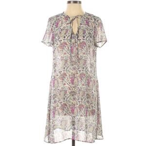 Daniel‎ Rainn Dress Tie Neck Floral Print Short Sleeve Sheer Women's Small Flowy